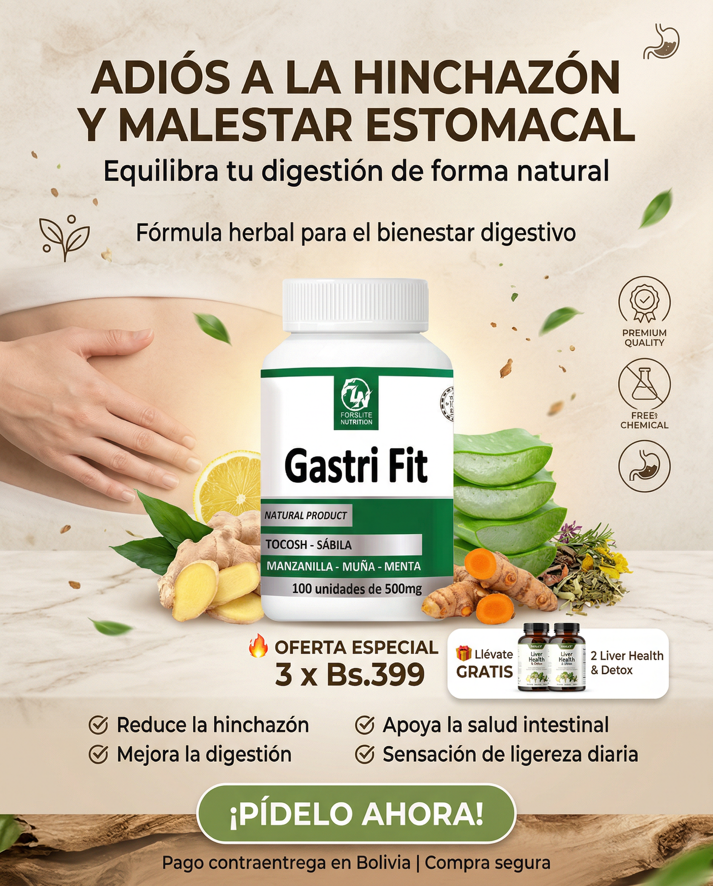 Gastri Fit - Cura la gastritis y elimina el Helicobacter pylori - Promo 3 frascos + regalo 2 Liver health
