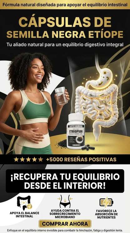 Cápsulas de semilla negra etíope - Tratamiento antiparásitos con timoquinona 4.63%