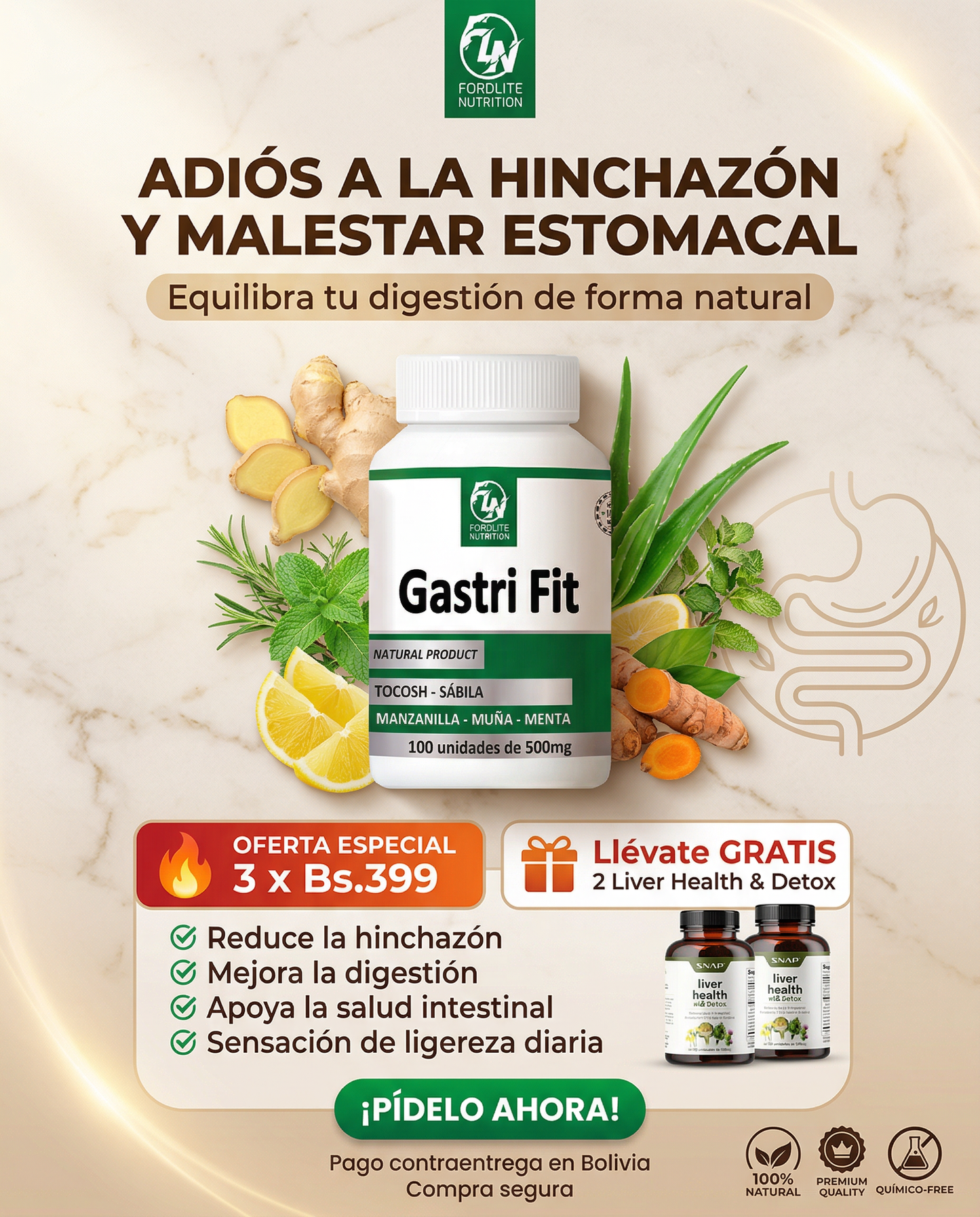 Gastri Fit - Cura la gastritis y elimina el Helicobacter pylori - Promo 3 frascos + regalo 2 Liver health