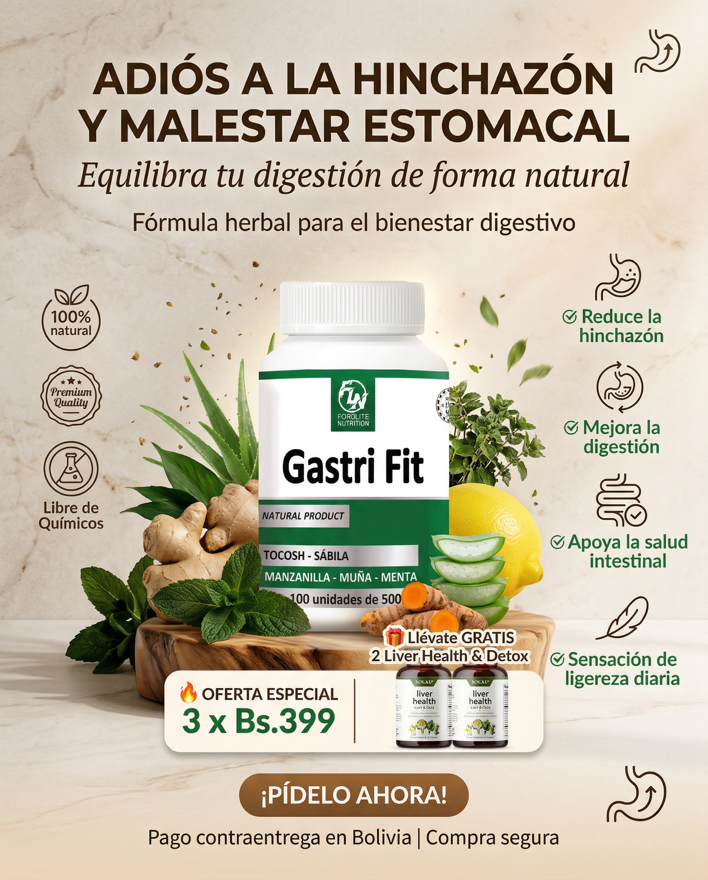 Gastri Fit - Cura la gastritis y elimina el Helicobacter pylori - Promo 3 frascos + regalo 2 Liver health